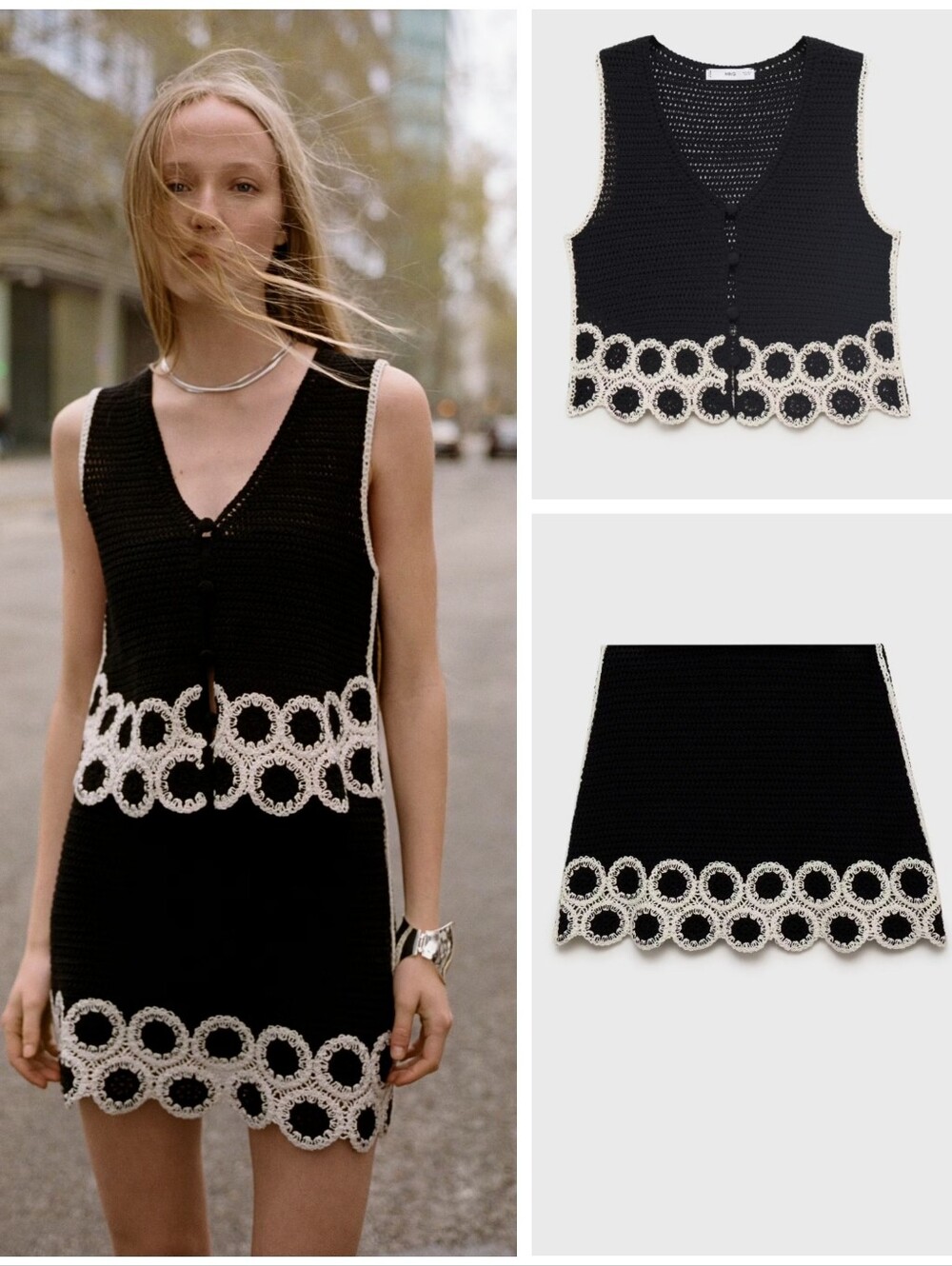 MANGO Crochet Skirt/top Set